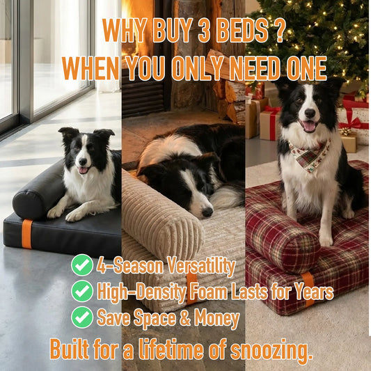 3-In-1 Orthopedic Dog Bed Bundle (3 Covers Included) | Waterproof Leather, Corduroy & Holiday Plaid | Thick Memory Foam Support (36"X24")