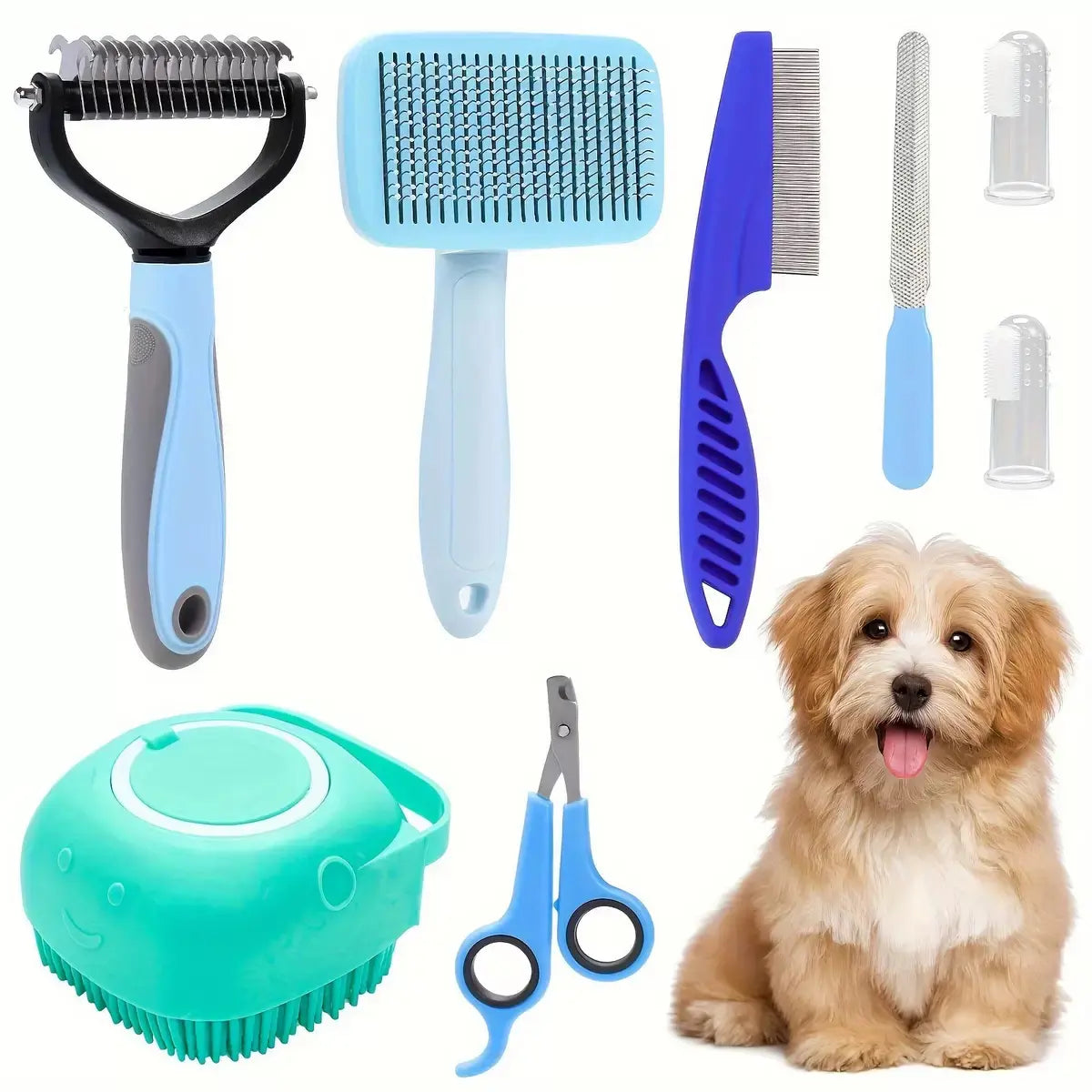 8-In-1 Pet Grooming Kit - Dog & Cat Brush Set with Dematting Comb, Slicker Brush, Nail Clipper & Trimmer - Removes Tangles, Shedding Hair, Dirt & Mats,Your PetāS Coat Tangle-Free & Shiny, Stress-Free Dog Cat Grooming,Pet Products, Cat Stuff, Dog Stuff,