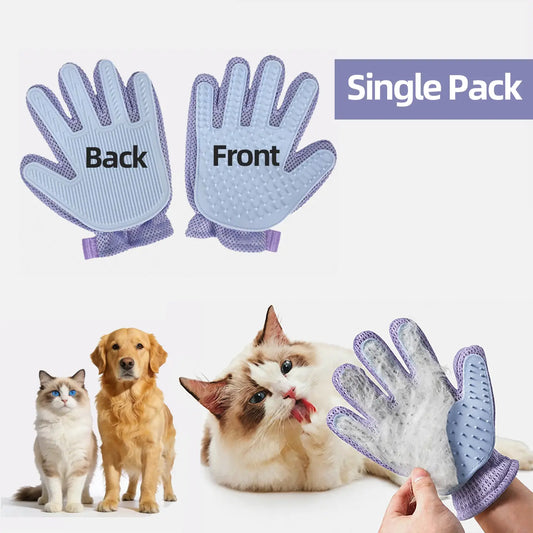 1-Pack Efficient Pet Hair Remover Glove for Dogs & Cats, Gentle Double-Sided Pet Grooming Glove Brush, Five Finger Massage Design Deshedding Glove for Multi-Role Bathing, Massaging, Grooming, Shedding, Furniture Fur Cleaning Summervibes