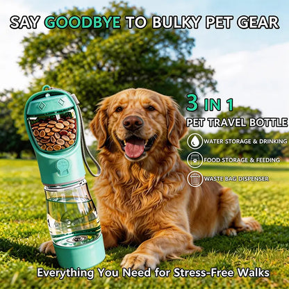 3 in 1 Pet Water Bottle 20 Oz - Leak Proof Portable Dog Water Container with Poop Bag Dispenser for Travel, Hiking & Outdoor Activities Holder,Summervibes