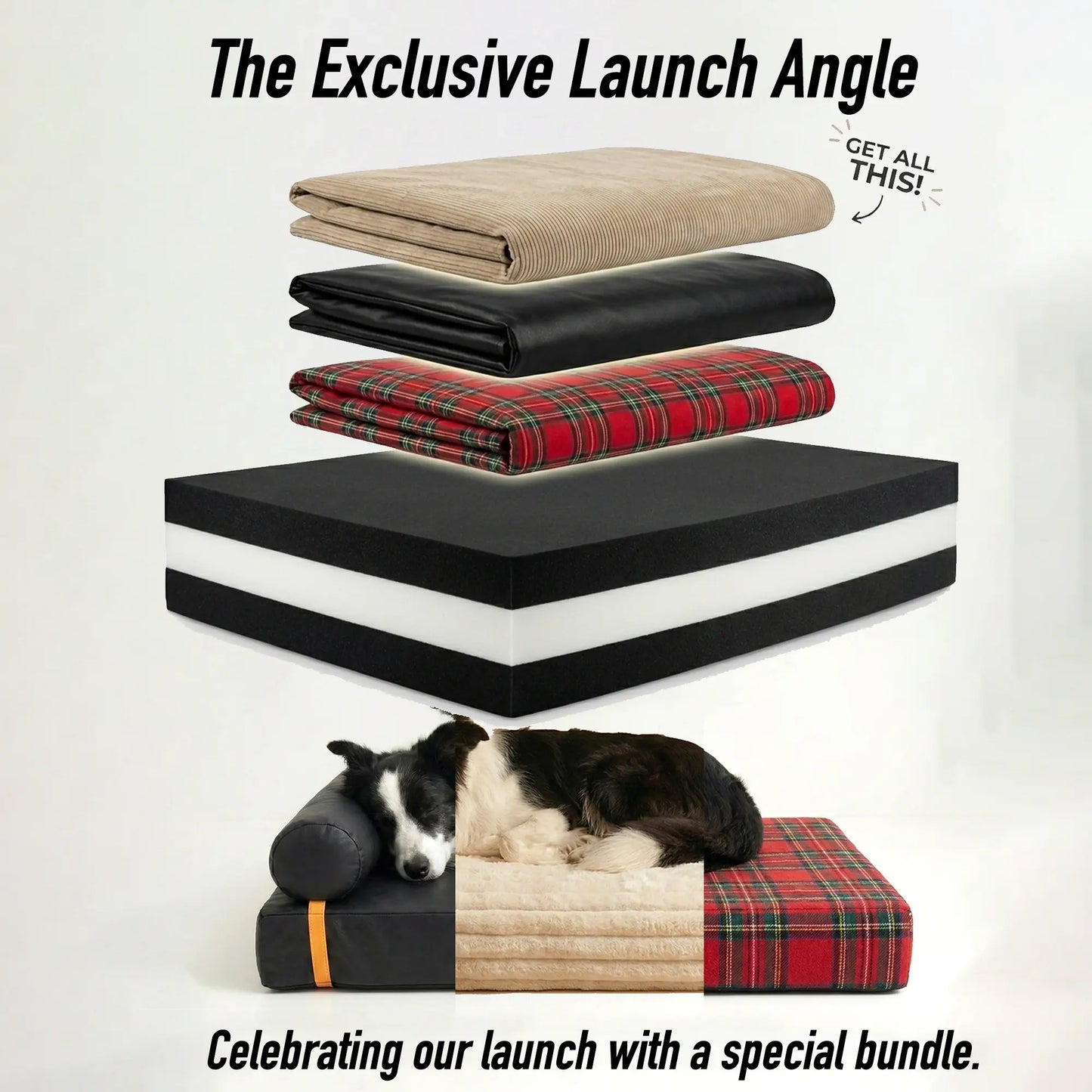 3-In-1 Orthopedic Dog Bed Bundle (3 Covers Included) | Waterproof Leather, Corduroy & Holiday Plaid | Thick Memory Foam Support (36"X24")