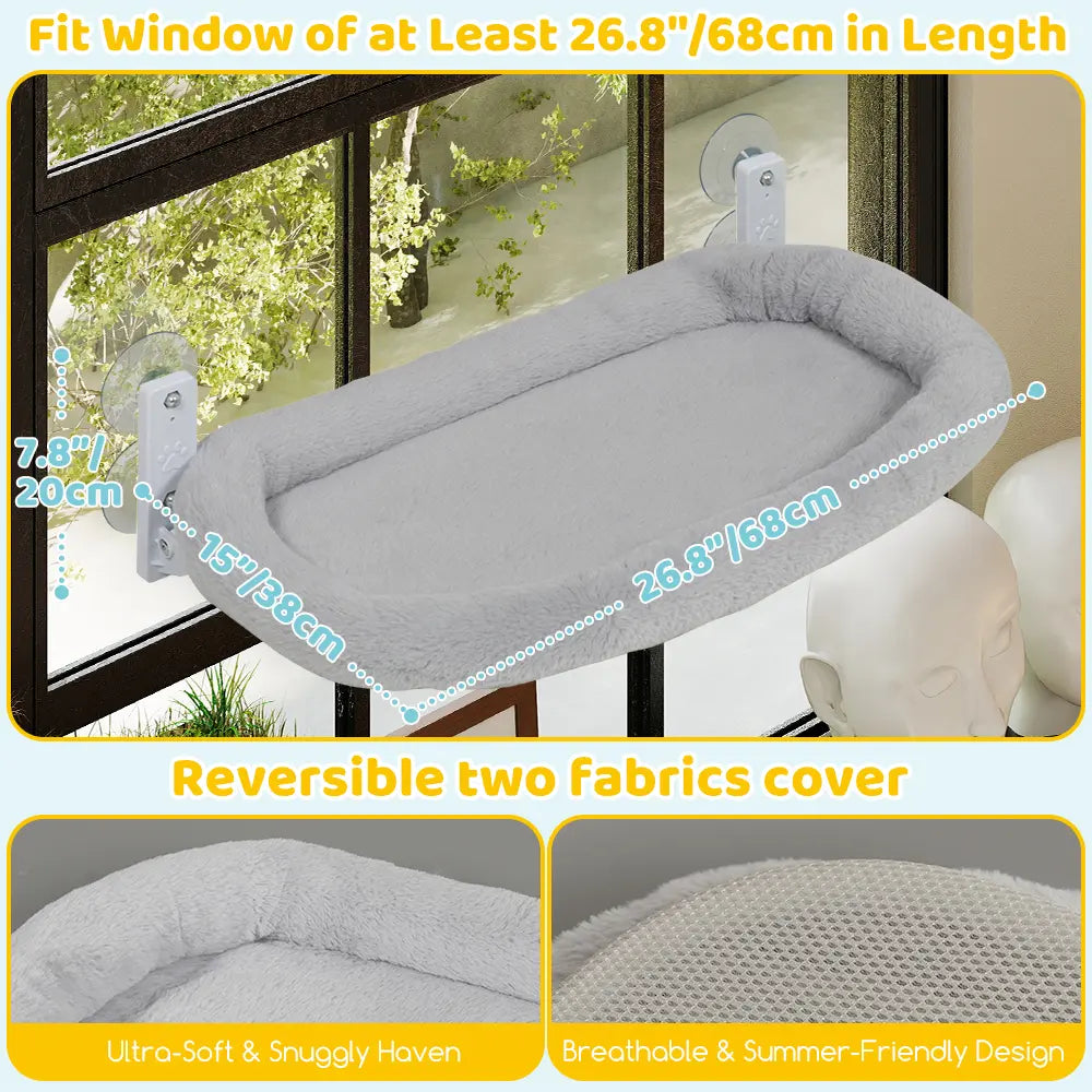HIDOG Foldable Cat Window Perch, Washable Cat Window Bed with 4 Large Premium Suction Cups & Sturdy Metal Frame,Cat Window Hammock for Large Cats and Kittens (Holds 40Lbs, Gray)