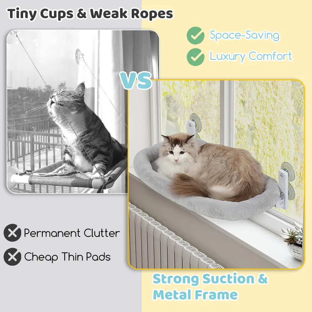 HIDOG Foldable Cat Window Perch, Washable Cat Window Bed with 4 Large Premium Suction Cups & Sturdy Metal Frame,Cat Window Hammock for Large Cats and Kittens (Holds 40Lbs, Gray)