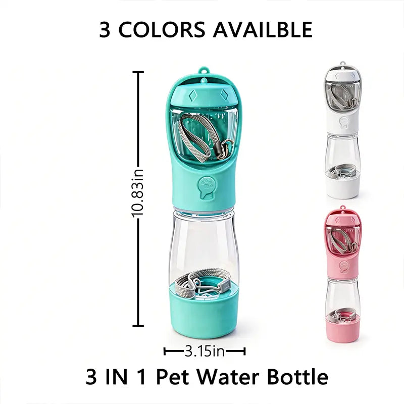 3 in 1 Pet Water Bottle 20 Oz - Leak Proof Portable Dog Water Container with Poop Bag Dispenser for Travel, Hiking & Outdoor Activities Holder,Summervibes