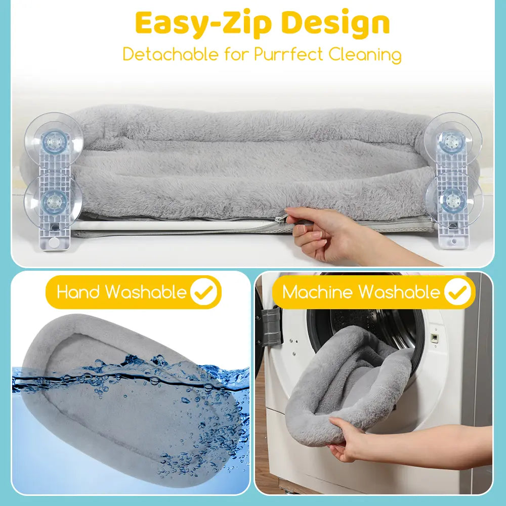 HIDOG Foldable Cat Window Perch, Washable Cat Window Bed with 4 Large Premium Suction Cups & Sturdy Metal Frame,Cat Window Hammock for Large Cats and Kittens (Holds 40Lbs, Gray)