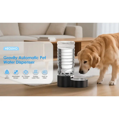 2.5 Gallon Automatic Dog Water Dispenser[Wide Mouth for Easy Hand-In Cleaning][Removable Stainless Steel Bowl], Gravity Refilling Large Capacity for Cats and Dogs, Multi-Pet Homes