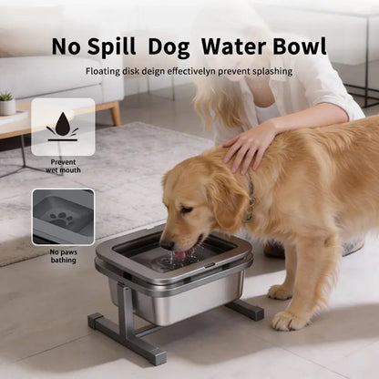 10L Spill-Proof Dog Water Bowl, Elevated Stainless Steel Anti-Splash Slow Water Feeder for Large Dogs