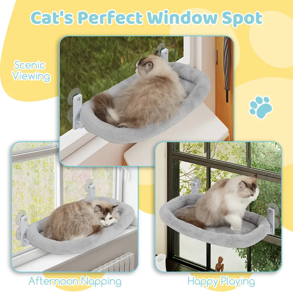 HIDOG Foldable Cat Window Perch, Washable Cat Window Bed with 4 Large Premium Suction Cups & Sturdy Metal Frame,Cat Window Hammock for Large Cats and Kittens (Holds 40Lbs, Gray)