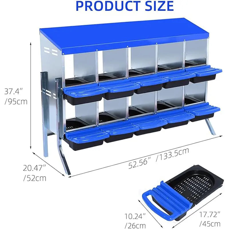 GARVEE 6/8/10-Hole Chicken Nesting Box with Removable Lid, Metal Chicken Coops with Roll Away Design/Easy Egg Collection/Ventilation Holes, for Chickens Coops, Duck and Hens