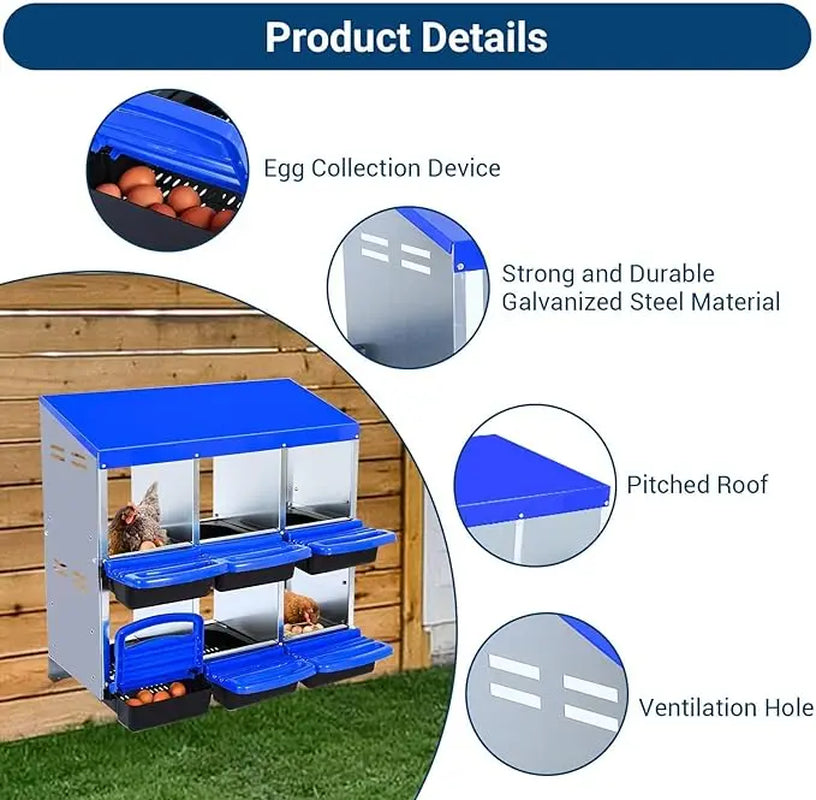 GARVEE 6/8/10-Hole Chicken Nesting Box with Removable Lid, Metal Chicken Coops with Roll Away Design/Easy Egg Collection/Ventilation Holes, for Chickens Coops, Duck and Hens