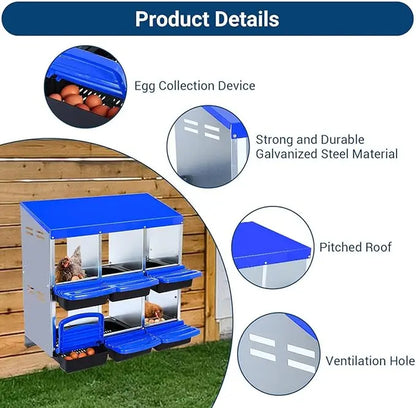 GARVEE 6/8/10-Hole Chicken Nesting Box with Removable Lid, Metal Chicken Coops with Roll Away Design/Easy Egg Collection/Ventilation Holes, for Chickens Coops, Duck and Hens