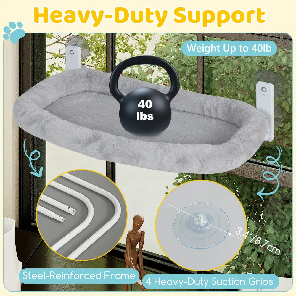 HIDOG Foldable Cat Window Perch, Washable Cat Window Bed with 4 Large Premium Suction Cups & Sturdy Metal Frame,Cat Window Hammock for Large Cats and Kittens (Holds 40Lbs, Gray)