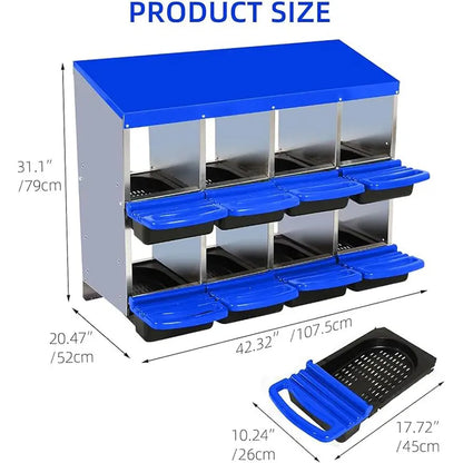 GARVEE 6/8/10-Hole Chicken Nesting Box with Removable Lid, Metal Chicken Coops with Roll Away Design/Easy Egg Collection/Ventilation Holes, for Chickens Coops, Duck and Hens