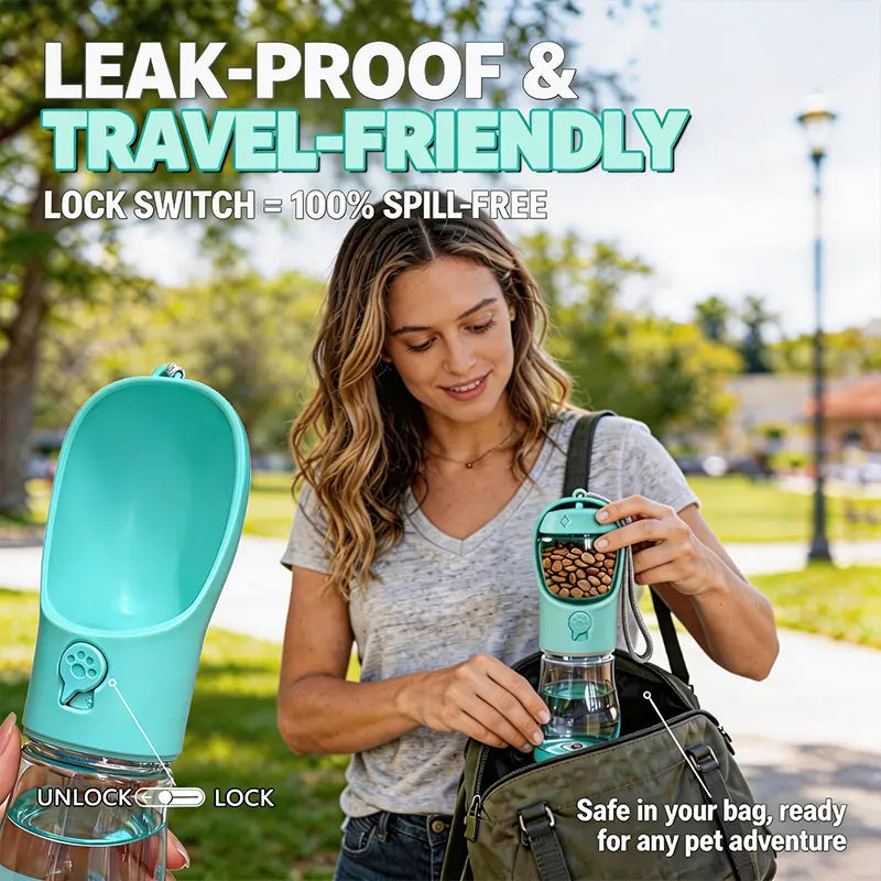 3 in 1 Pet Water Bottle 20 Oz - Leak Proof Portable Dog Water Container with Poop Bag Dispenser for Travel, Hiking & Outdoor Activities Holder,Summervibes