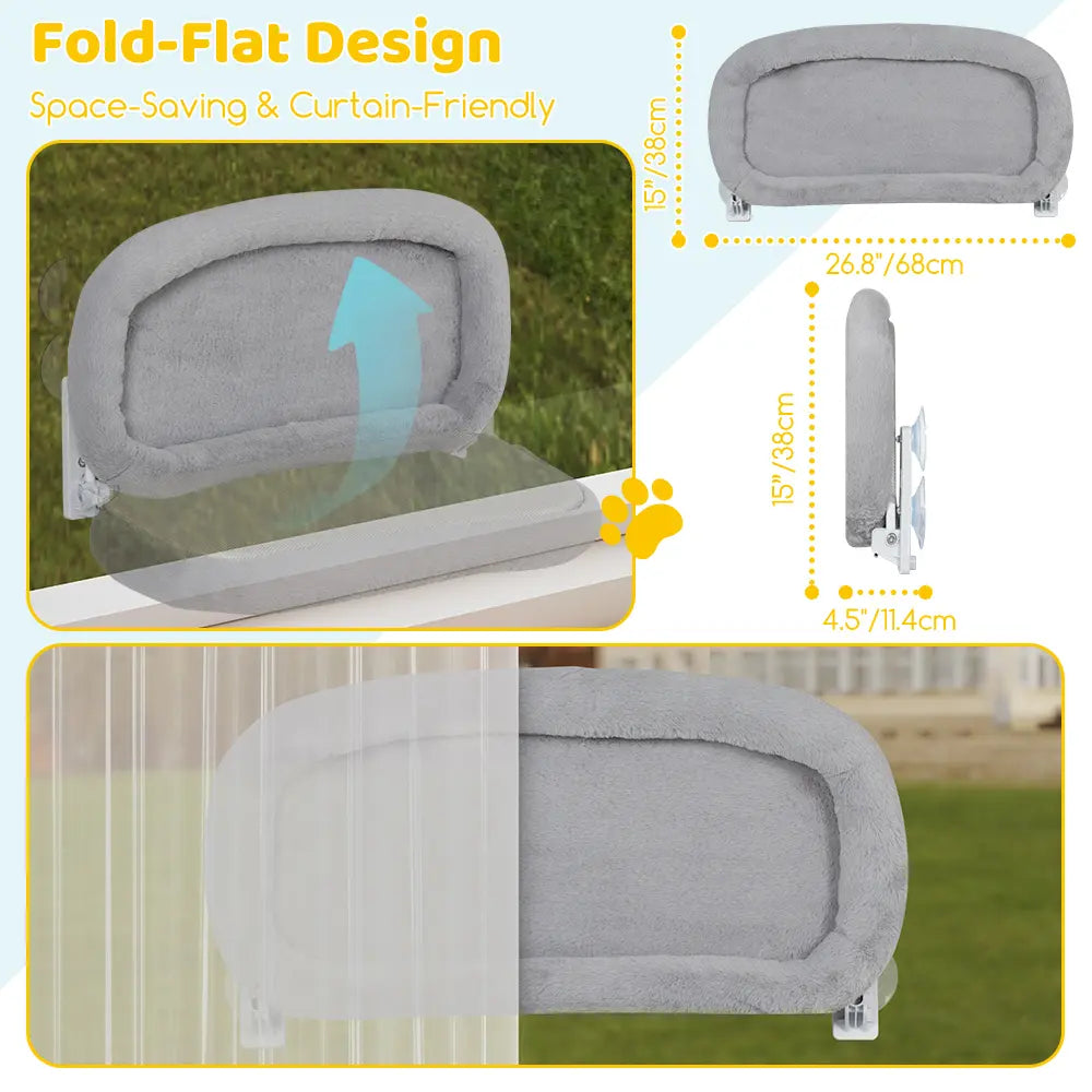 HIDOG Foldable Cat Window Perch, Washable Cat Window Bed with 4 Large Premium Suction Cups & Sturdy Metal Frame,Cat Window Hammock for Large Cats and Kittens (Holds 40Lbs, Gray)