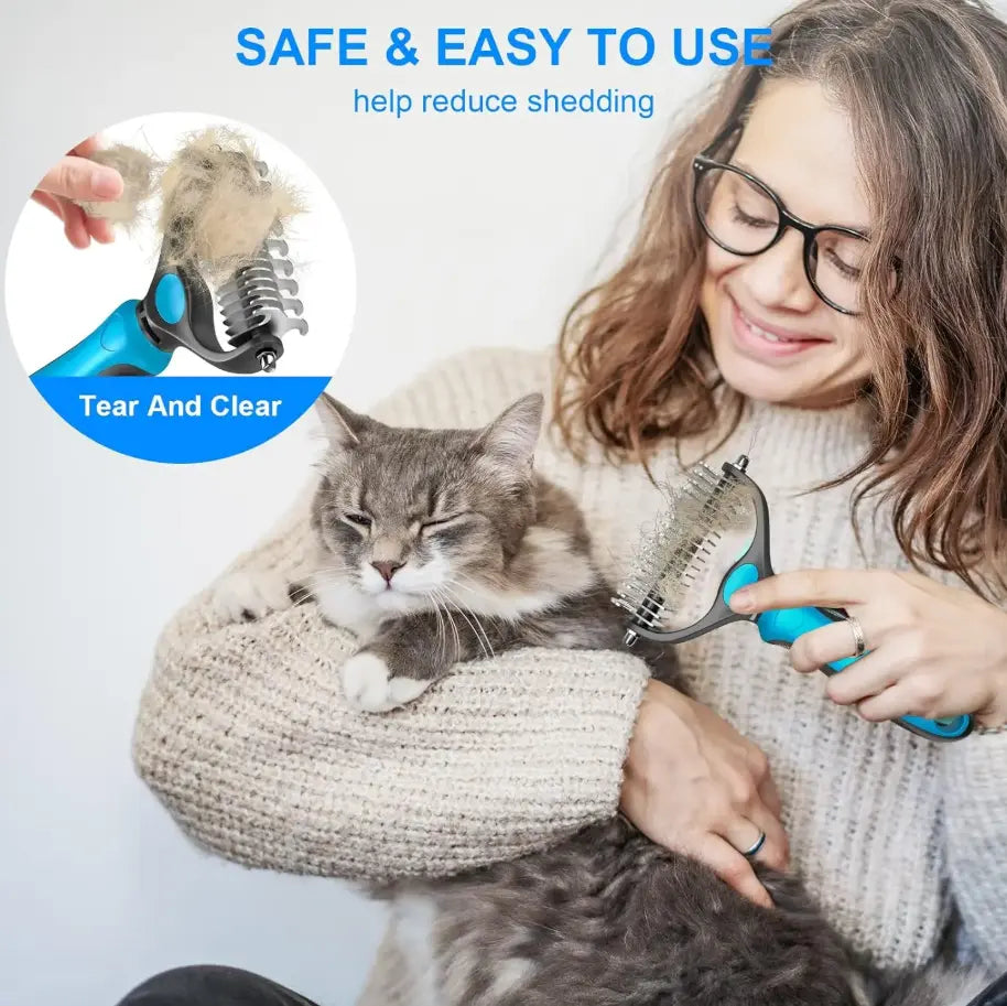 Pet Grooming Brush-Double Sided Hurtless Shedding and Dematting Undercoat Rake Comb for Dogs and Cats, No More Nasty Shedding or Flying Hair