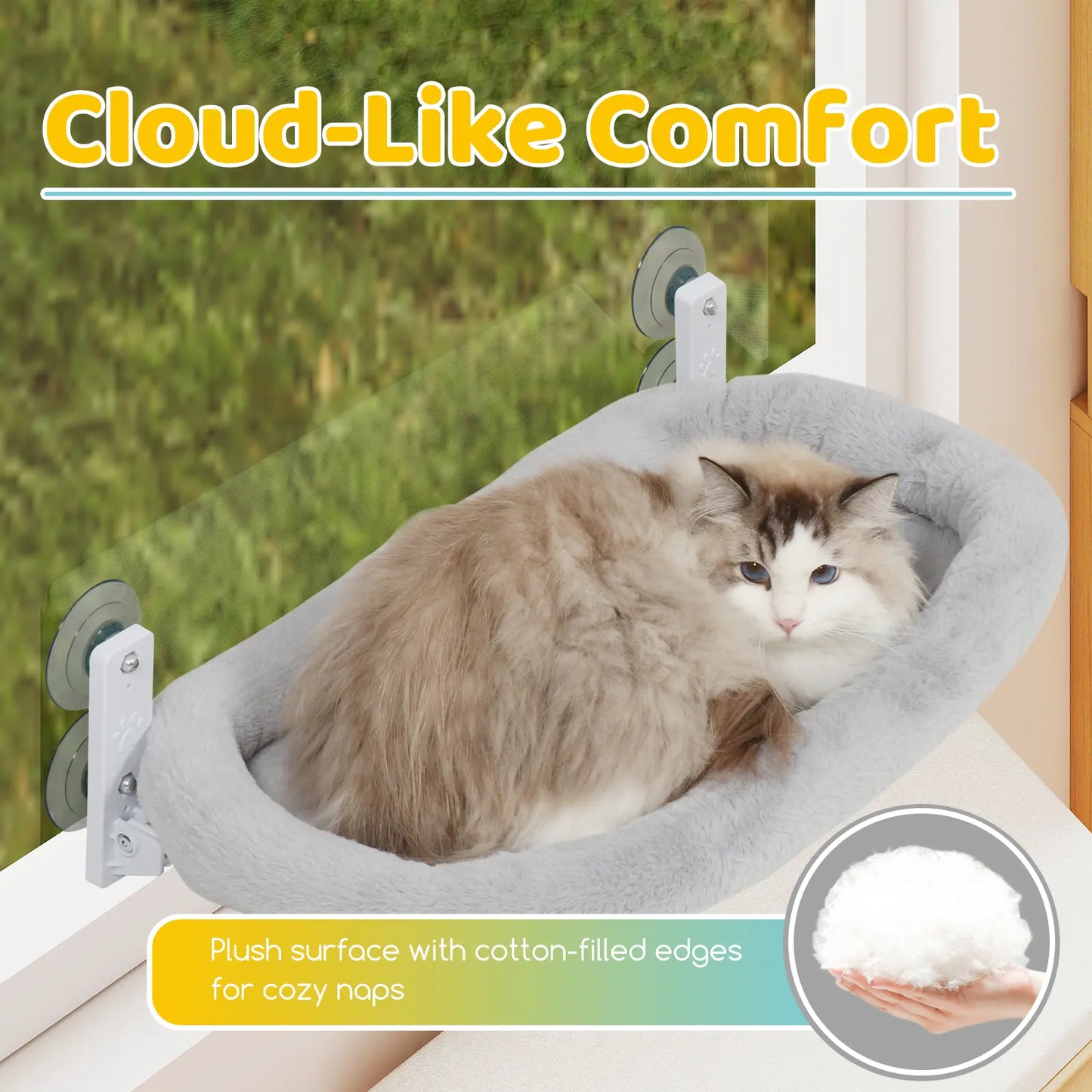 HIDOG Foldable Cat Window Perch, Washable Cat Window Bed with 4 Large Premium Suction Cups & Sturdy Metal Frame,Cat Window Hammock for Large Cats and Kittens (Holds 40Lbs, Gray)