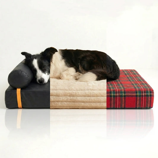 3-In-1 Orthopedic Dog Bed Bundle (3 Covers Included) | Waterproof Leather, Corduroy & Holiday Plaid | Thick Memory Foam Support (36"X24")