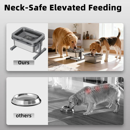 10L Spill-Proof Dog Water Bowl, Elevated Stainless Steel Anti-Splash Slow Water Feeder for Large Dogs