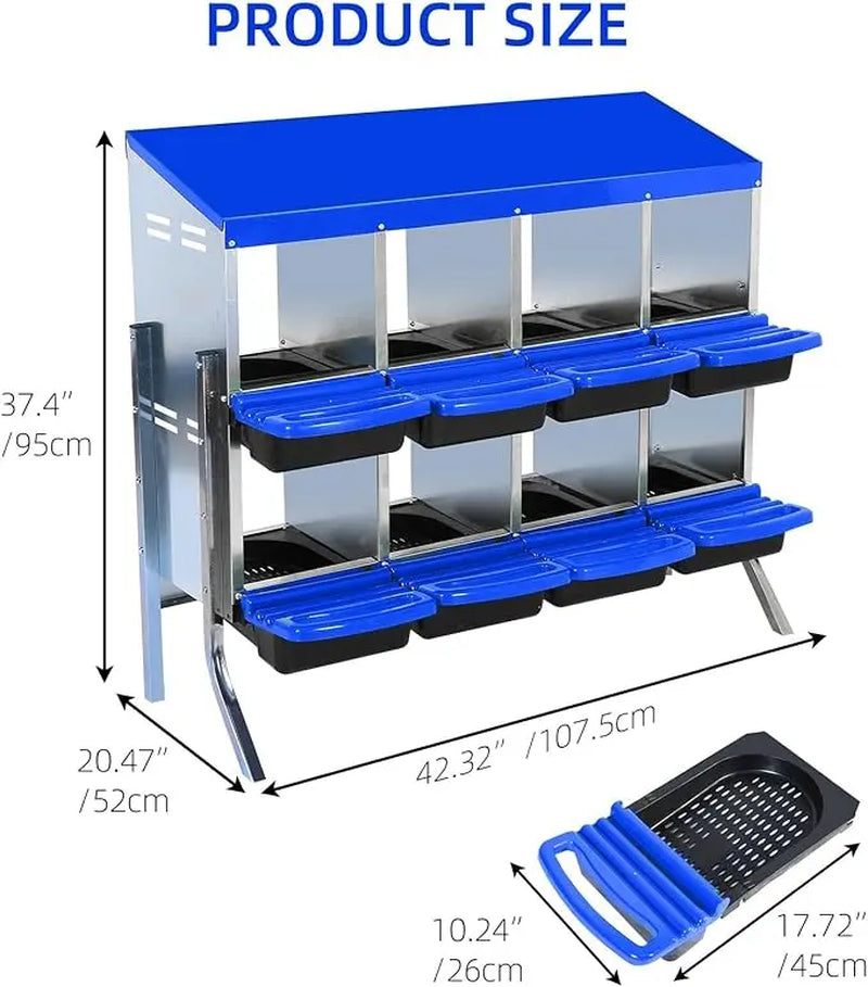 GARVEE 6/8/10-Hole Chicken Nesting Box with Removable Lid, Metal Chicken Coops with Roll Away Design/Easy Egg Collection/Ventilation Holes, for Chickens Coops, Duck and Hens