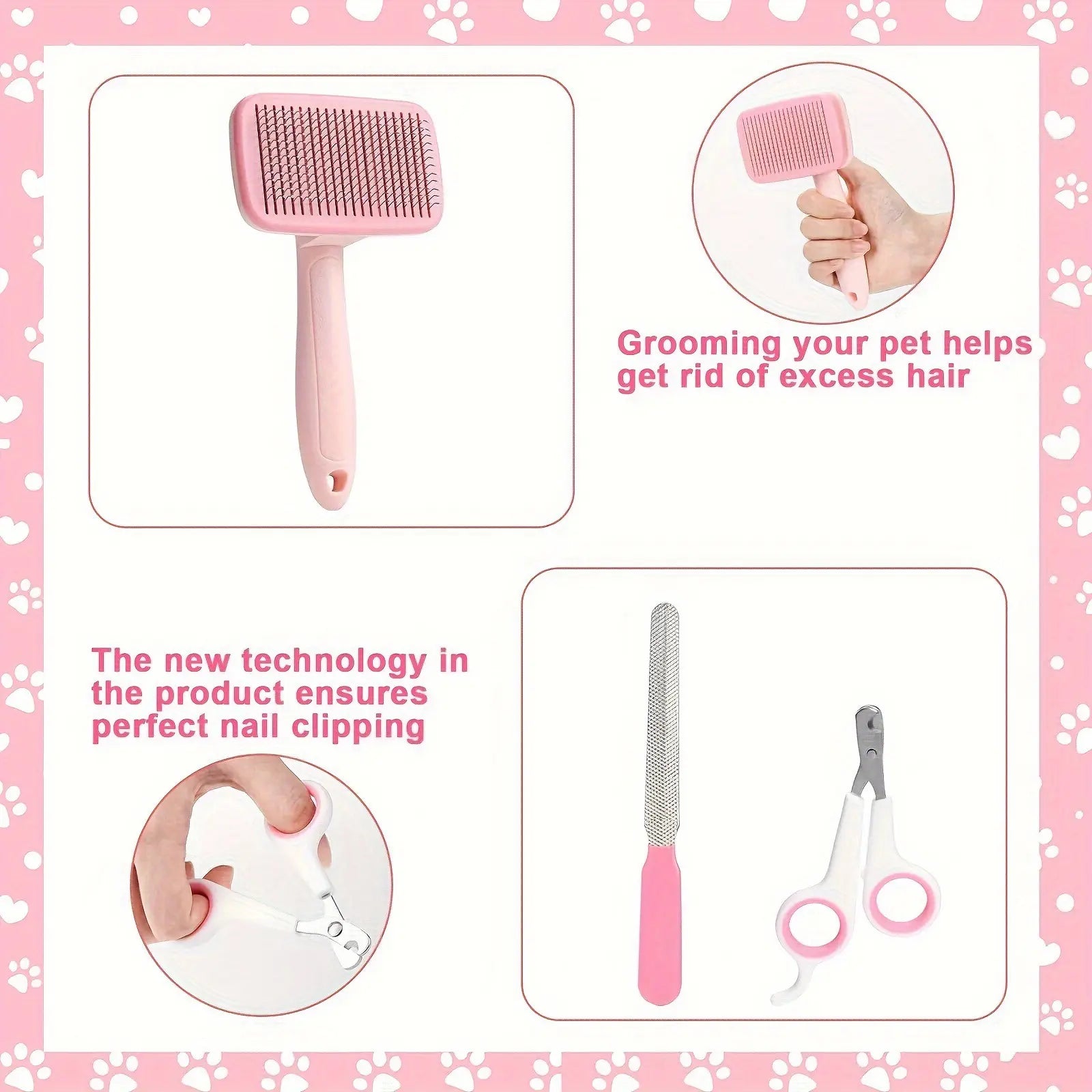 8-In-1 Pet Grooming Kit - Dog & Cat Brush Set with Dematting Comb, Slicker Brush, Nail Clipper & Trimmer - Removes Tangles, Shedding Hair, Dirt & Mats,Your Pet’S Coat Tangle-Free & Shiny, Stress-Free Dog Cat Grooming,Pet Products, Cat Stuff, Dog Stuff,