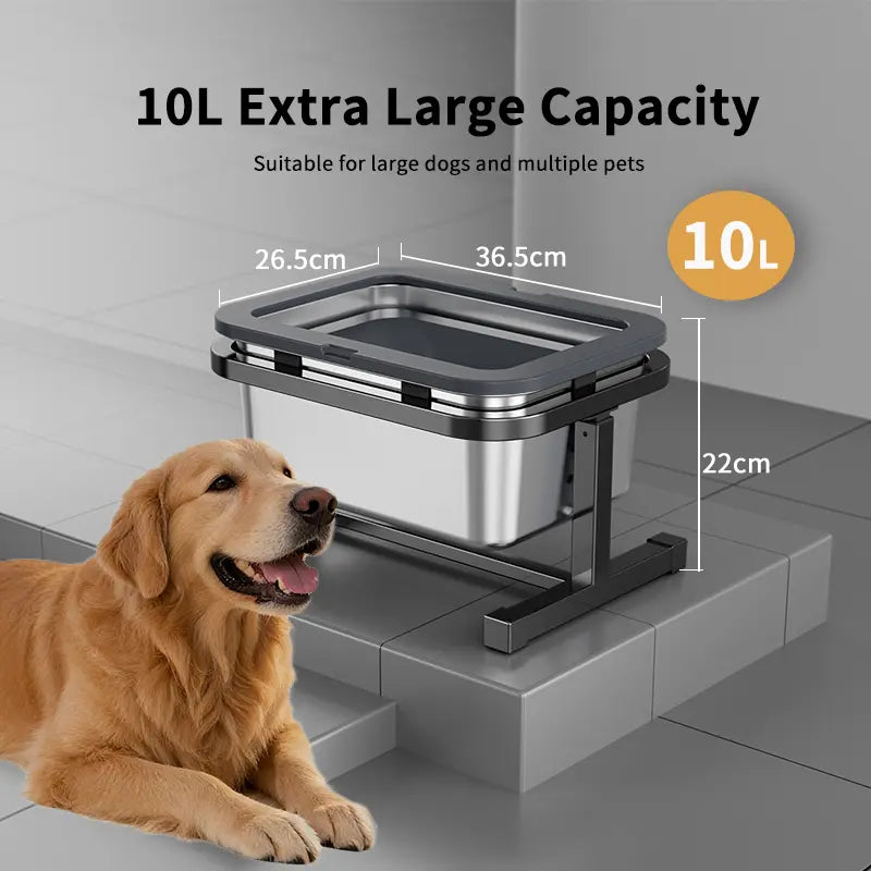10L Spill-Proof Dog Water Bowl, Elevated Stainless Steel Anti-Splash Slow Water Feeder for Large Dogs